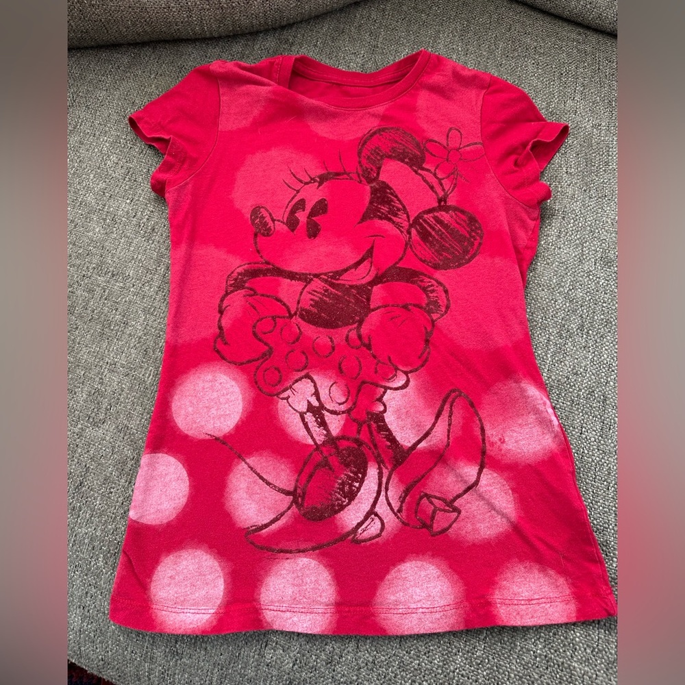 Disney Girls Red Minnie Mouse Polka Dot Sketch Graphic T-Shirt Tee Cut Tag